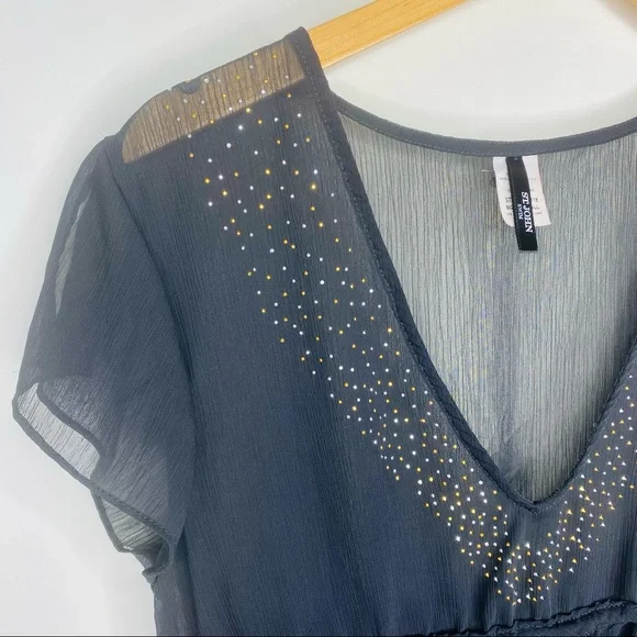 St. John Swim Suit Cover Up Chiffon Sheer Sequin Bead Tie Waist Beach Pool Black - Picture 4 of 10